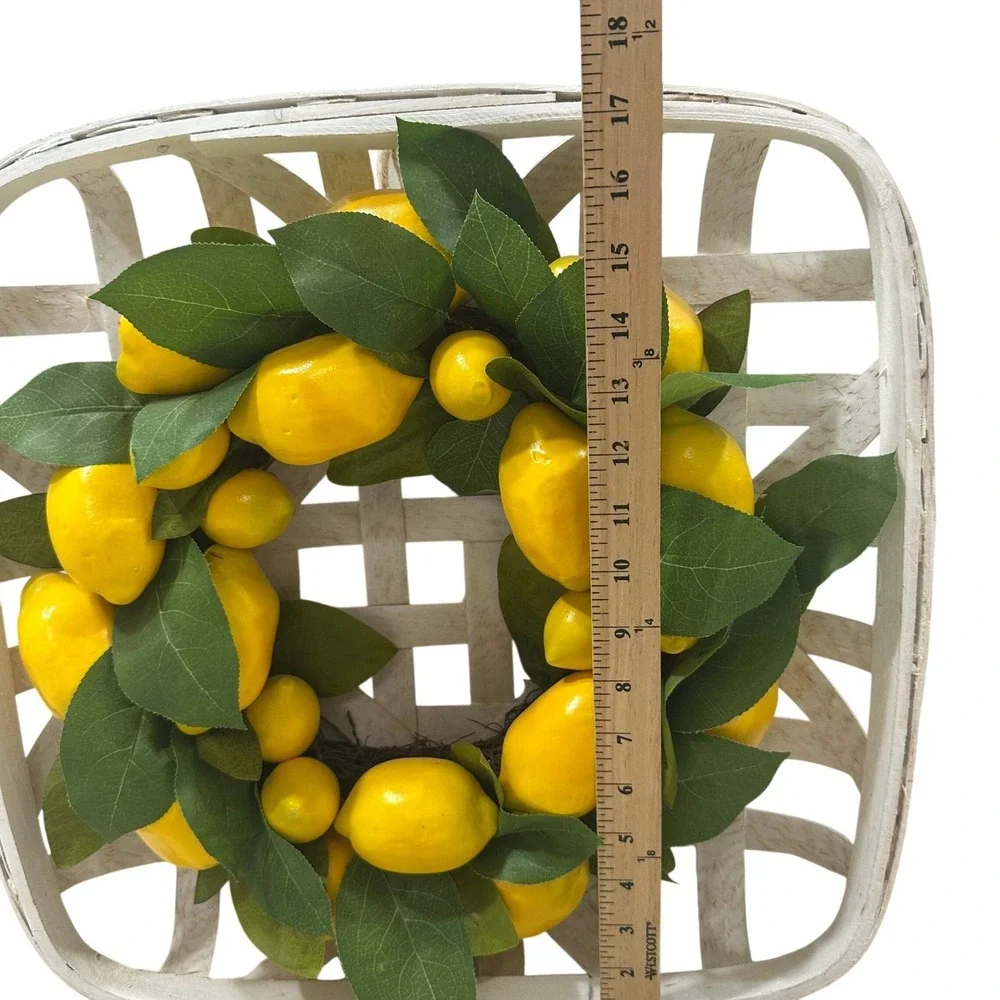 Farmhouse White Tobacco Basket Lemon Wreath Wall Decor Rustic Citrus 18x18